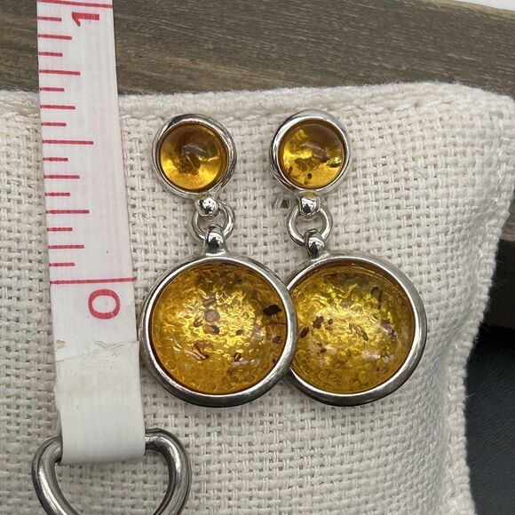 Baltic Amber 925 Sterling Silver Oval Bracelet 6.5” & Round Earrings 2pc Set - Picture 10 of 11